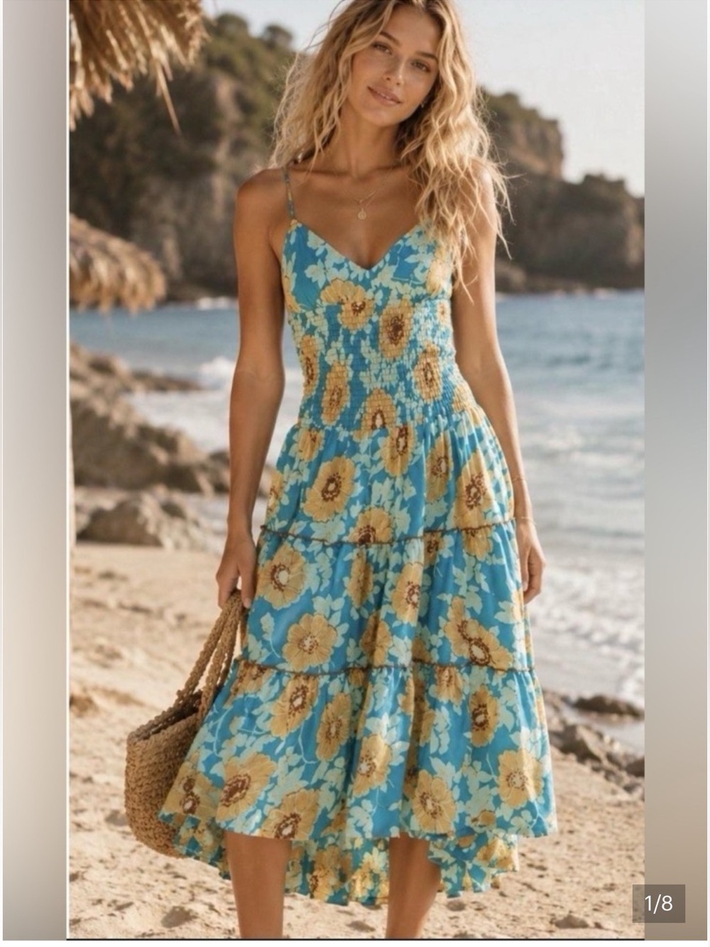 NWT FREE PEOPLE Adriel Tie Strap Tiered Midi Dress